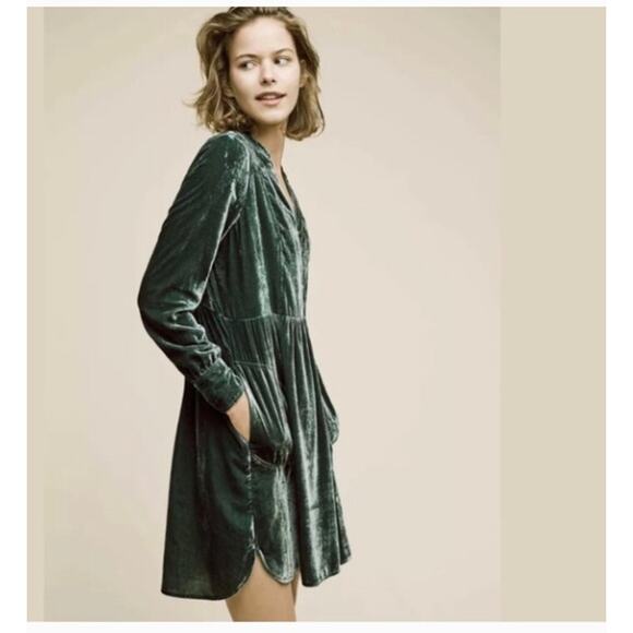 HOLDING HORSES Dresses & Skirts - Fall Green Anthropologie Crushed Velvet Dress Alexis Mini Dress Medium